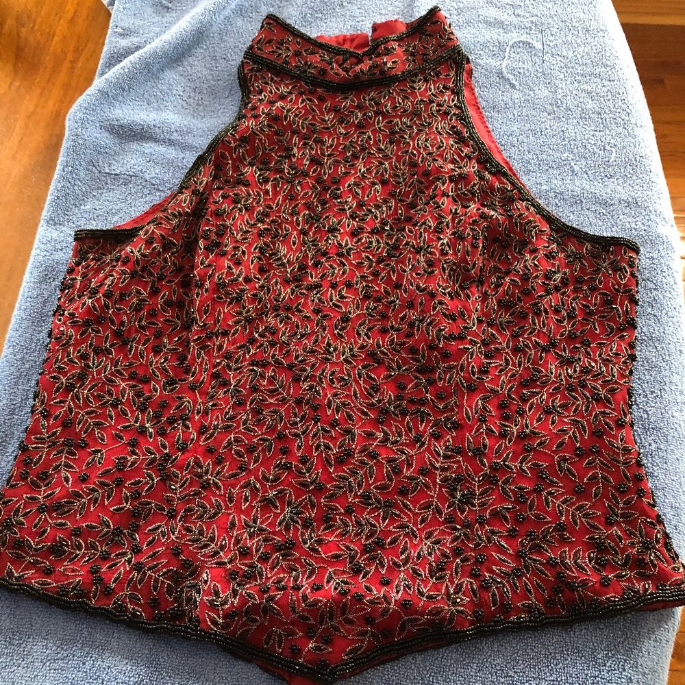 Red and Black Beaded Top - size med